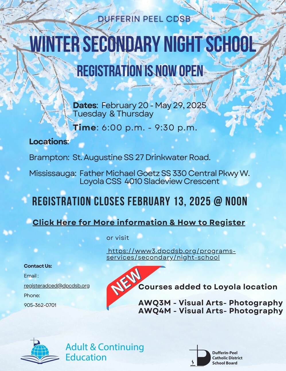 DPCDSB Winter Night School poster